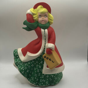 Atlantic Mold Vintage Ceramic Girl Christmas Caroler Hand Painted Figurine